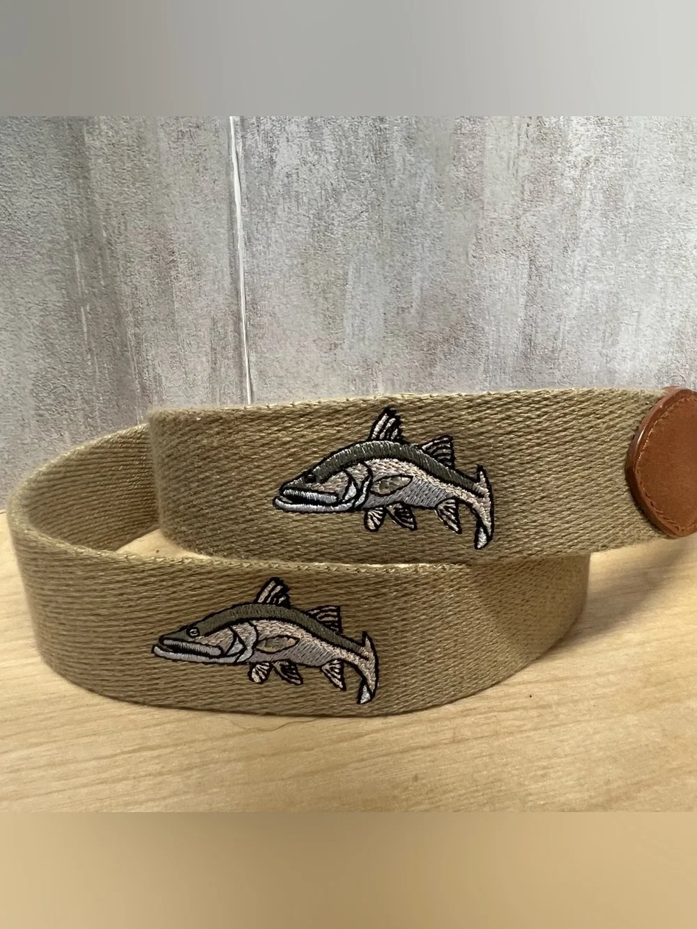 Canvas and Leather Embroidered Fish Snook Belt 40